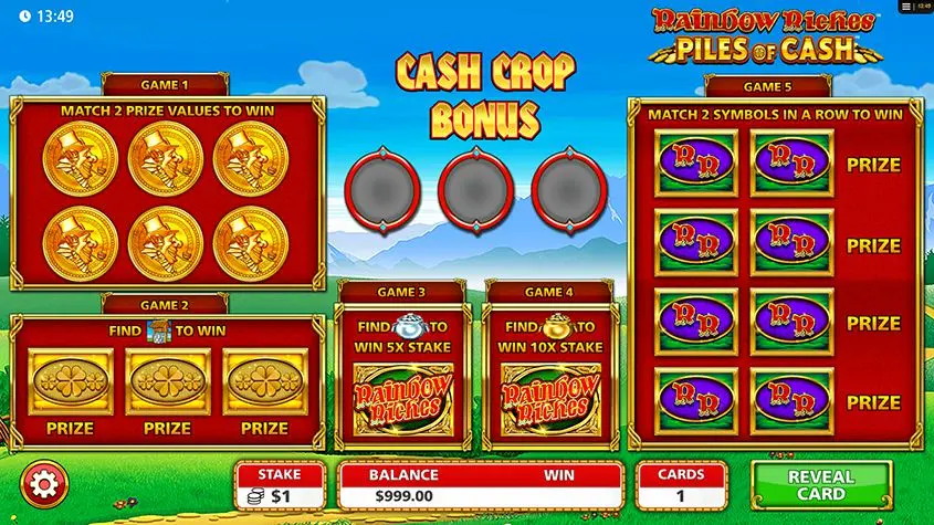 Rainbow Riches Piles of Cash bonus