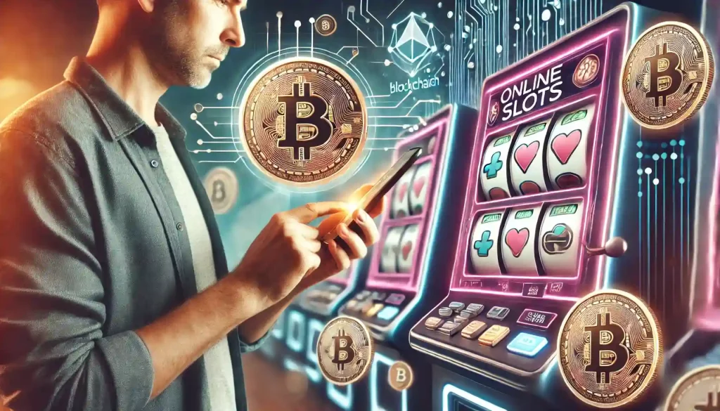 Man using cryptocurrency on his phone to play online slots